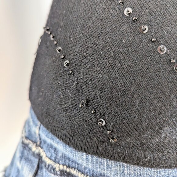 VTG 90s Y2K Jones New York Black Knitted Beaded Sleeveless High Neck Sweater - Picture 6 of 7